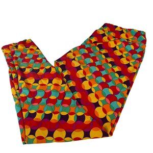 LuLaRoe Womens Tall & Curvy Multicolor Geometric Print Leggings